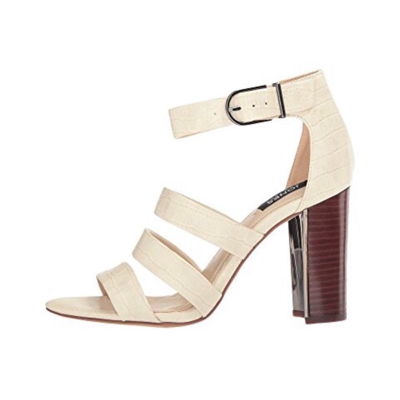Jones New York Croc Cream Colored Metallic Inset High Heel Ankle Strap Sandal - Picture 5 of 8